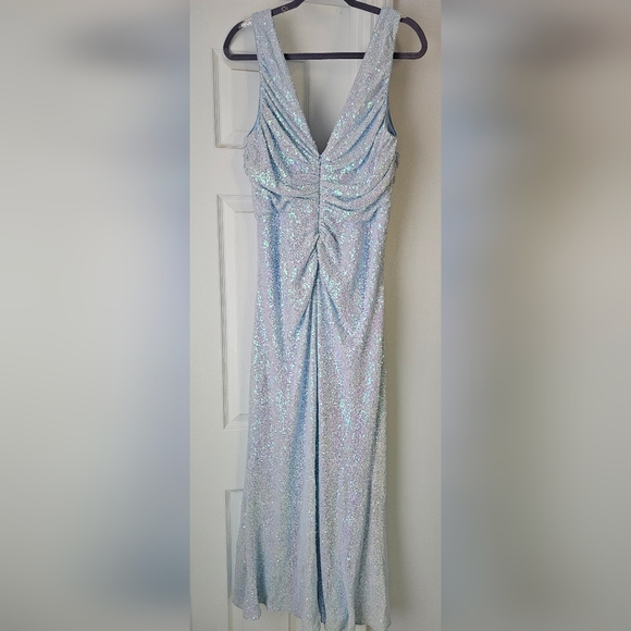 Badgley Mischka Sequined Ruched Gown Dress Color Blue Size 16